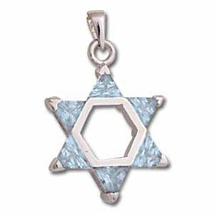 Sterling Silver Star of David Pendant with Light Blue Crystals